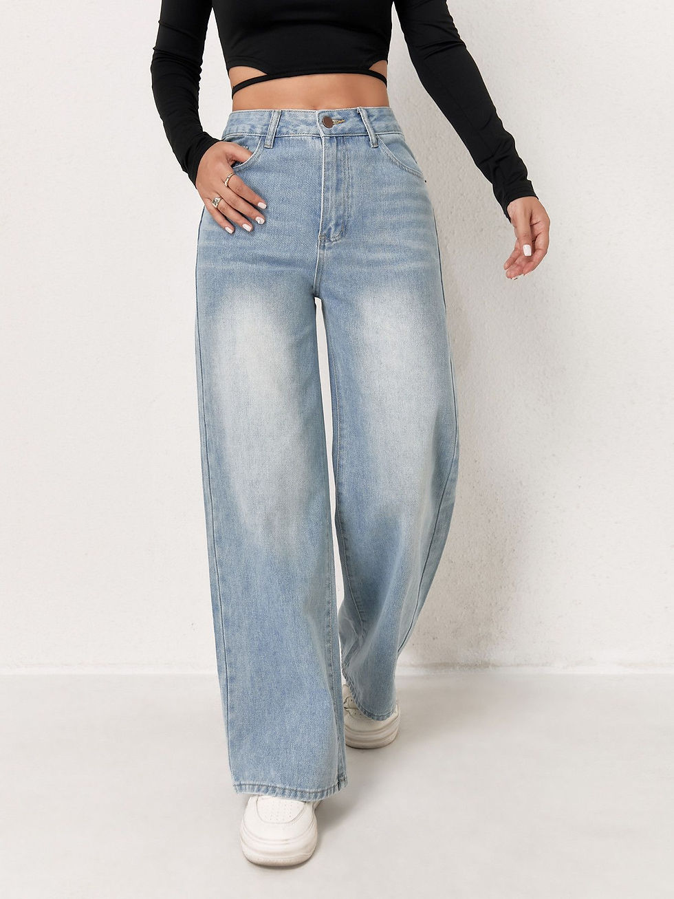 Miniatura: Calça Jeans Feminina Wide Leg Azul Claro Casual