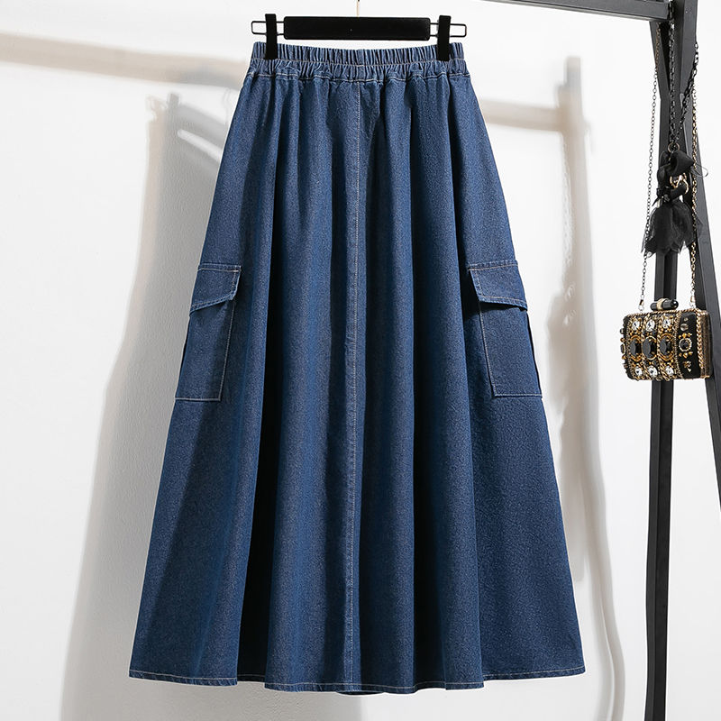 Miniatura: Saia Midi Feminina Jeans Plus Size Evasê Cintura Alta