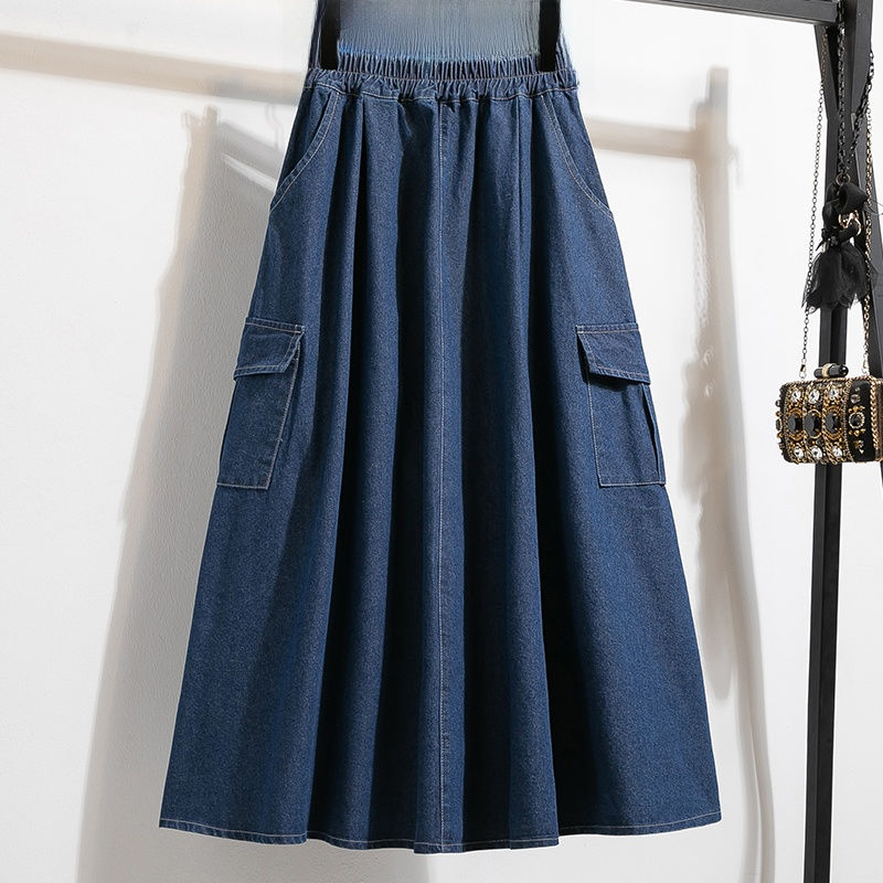 Miniatura: Saia Midi Feminina Jeans Plus Size Evasê Cintura Alta