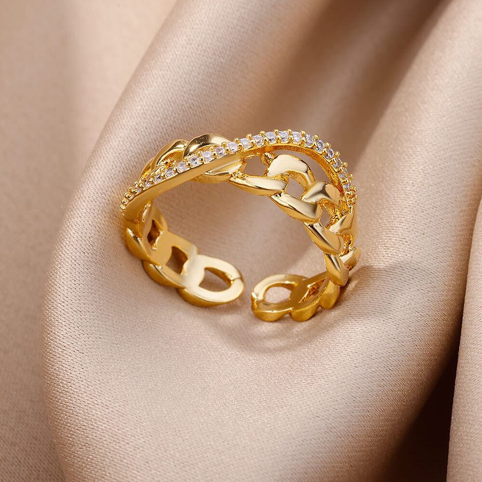 Miniatura: Anel Feminino Dourado em Aço Inoxidável com Zircônia