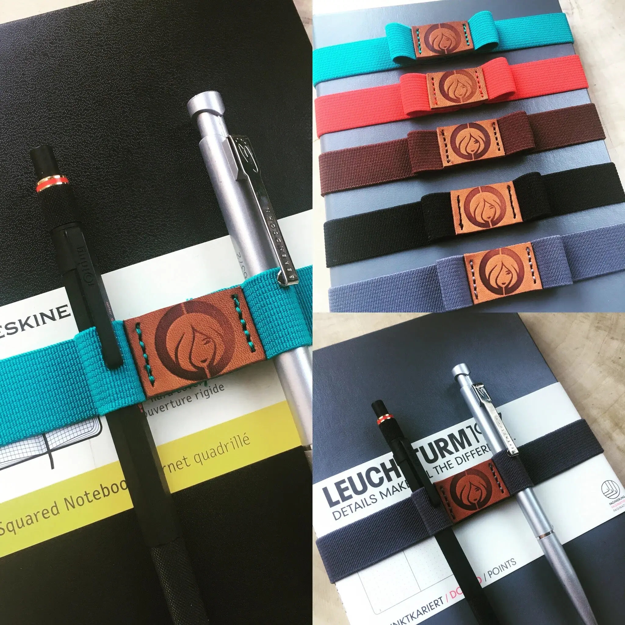 Stifte Halter Bandelier RAINBOW A5 für Notizbuch, Skizzenbuch, Moleskine, Leucht