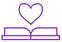 Outline of an open book with a heart above it