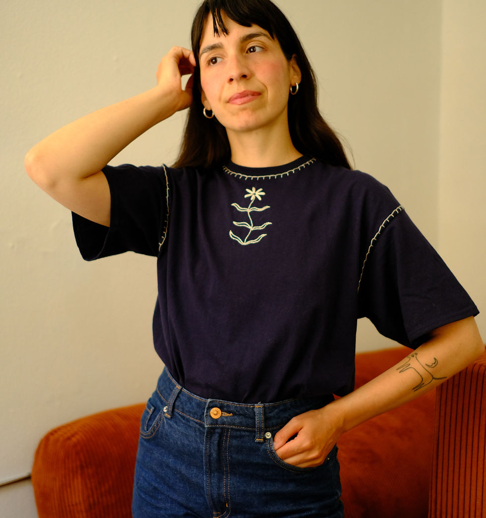 Thumbnail: Tata Flower | Hand Embroidered T-shirt (navy blue)