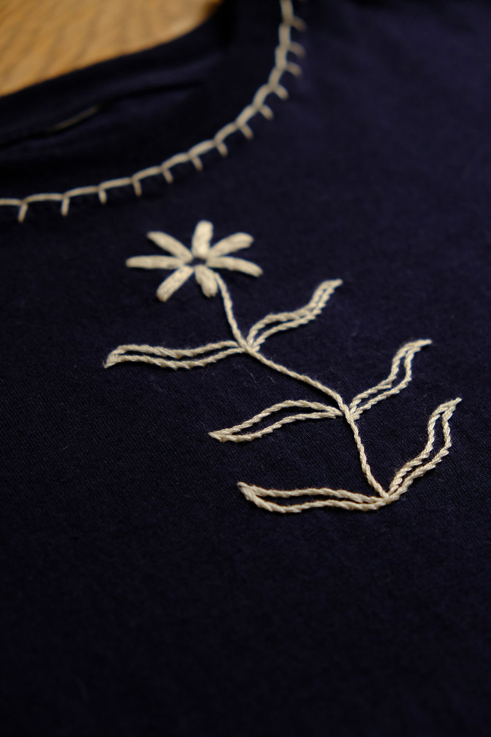 Thumbnail: Tata Flower | Hand Embroidered T-shirt (navy blue)