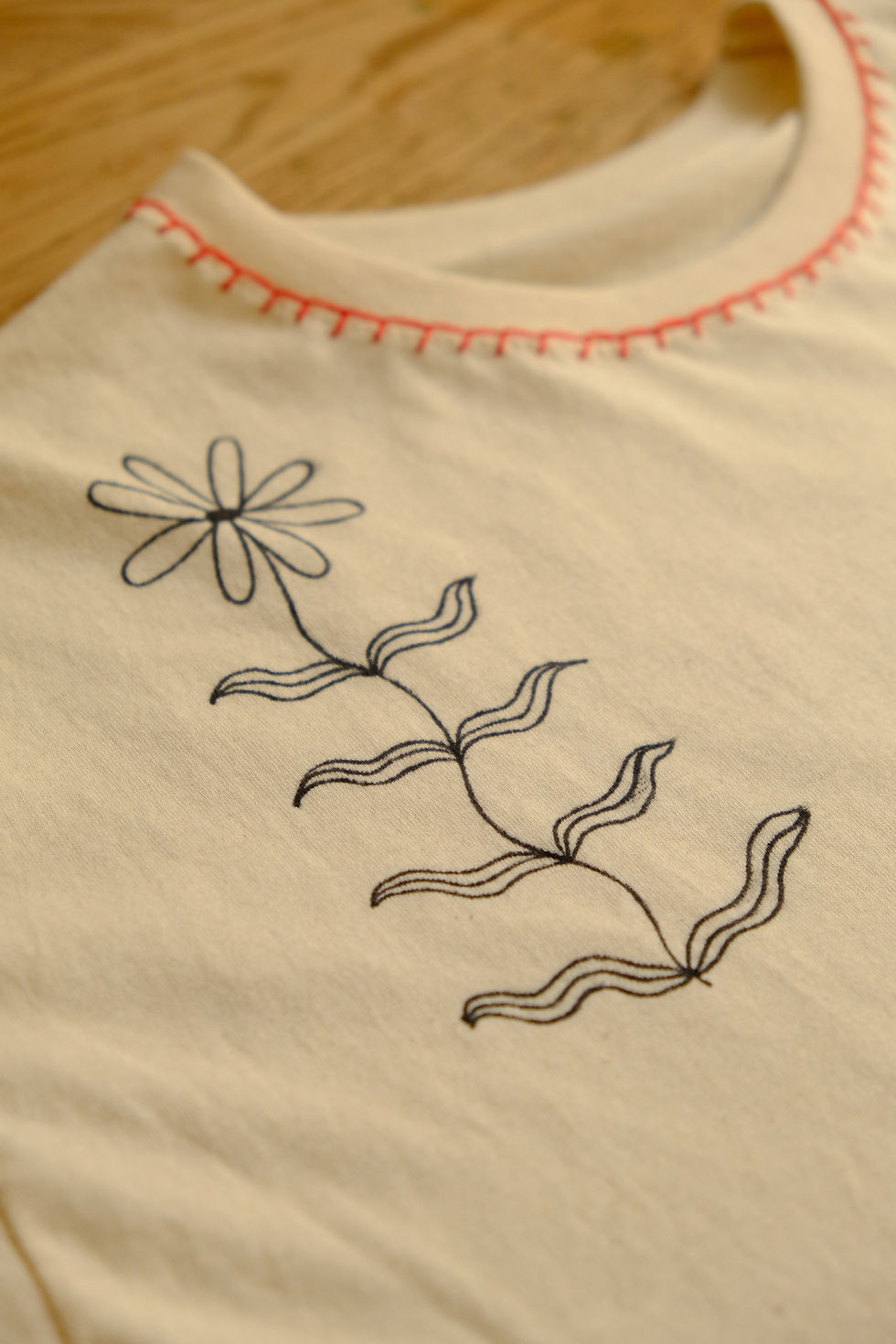 Thumbnail: Lucky Doodles | Hand drawn and embroidered T-shirt (natural)