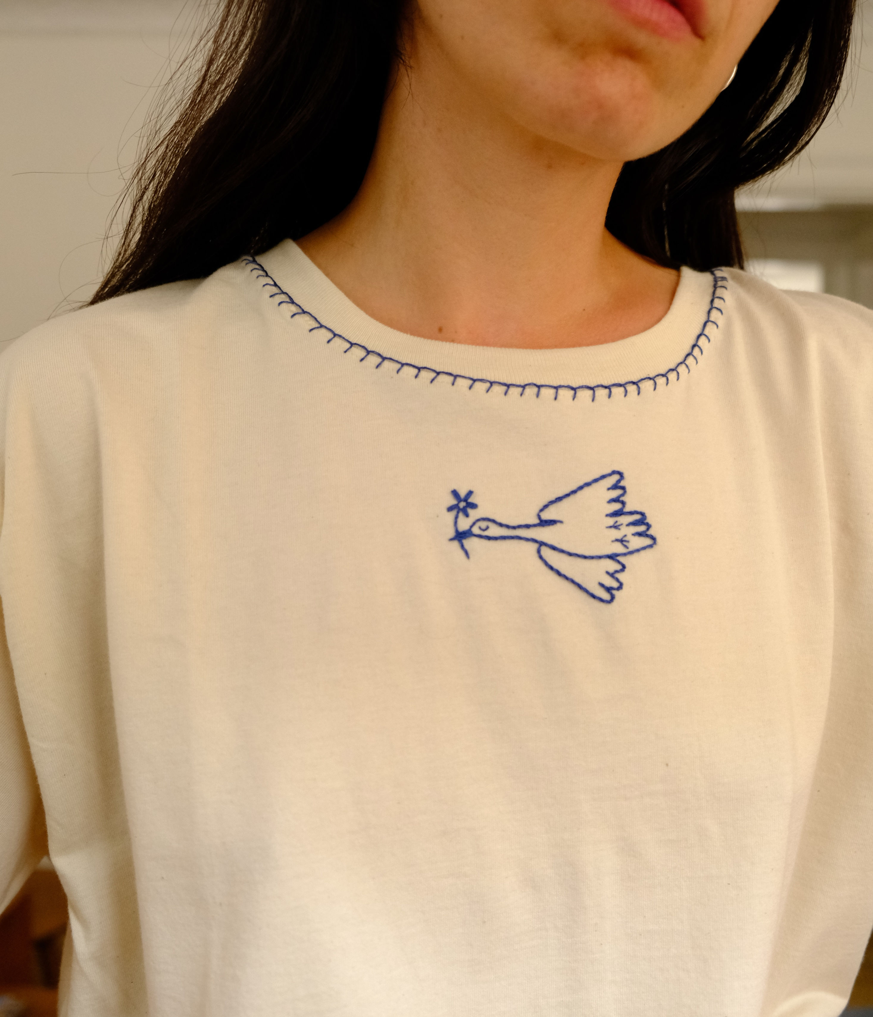 Blue Swan | Hand Embroidered T-shirt (natural)