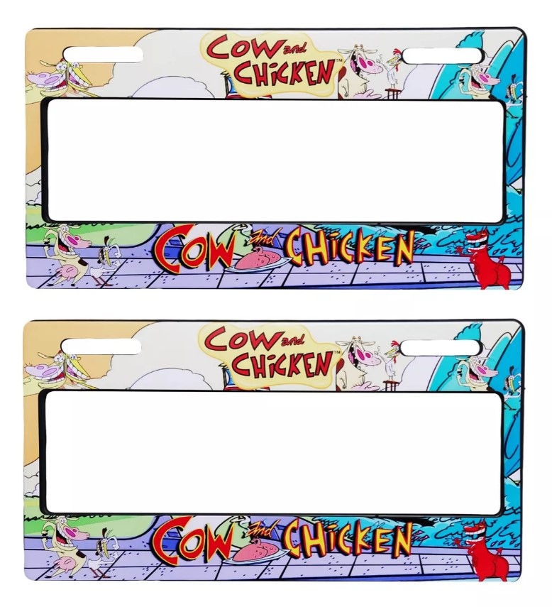 Par Porta Placas Auto La Vaca Y El Pollito Premium