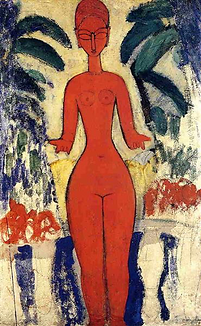 Standing nude with Garden Background Amedeo Modigliani 1913