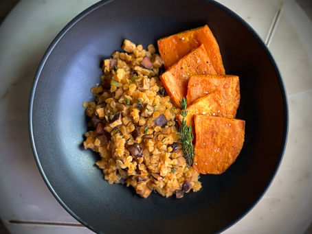 Smoky Red Lentils & Shitake with Sweet Potato Planks