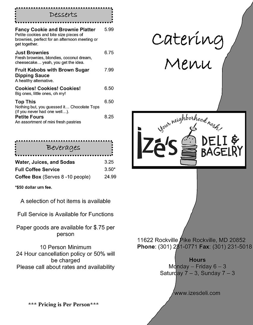 Izes Catering Menu