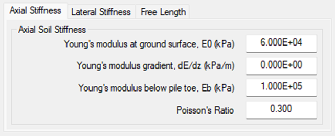 Figure 3-5 Axial stiffness input