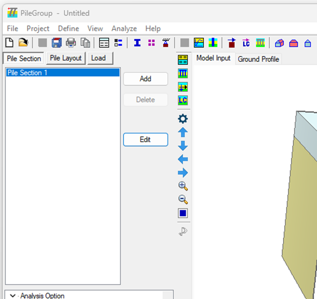 Pile section inputs for pile group analysis using PileGroup program