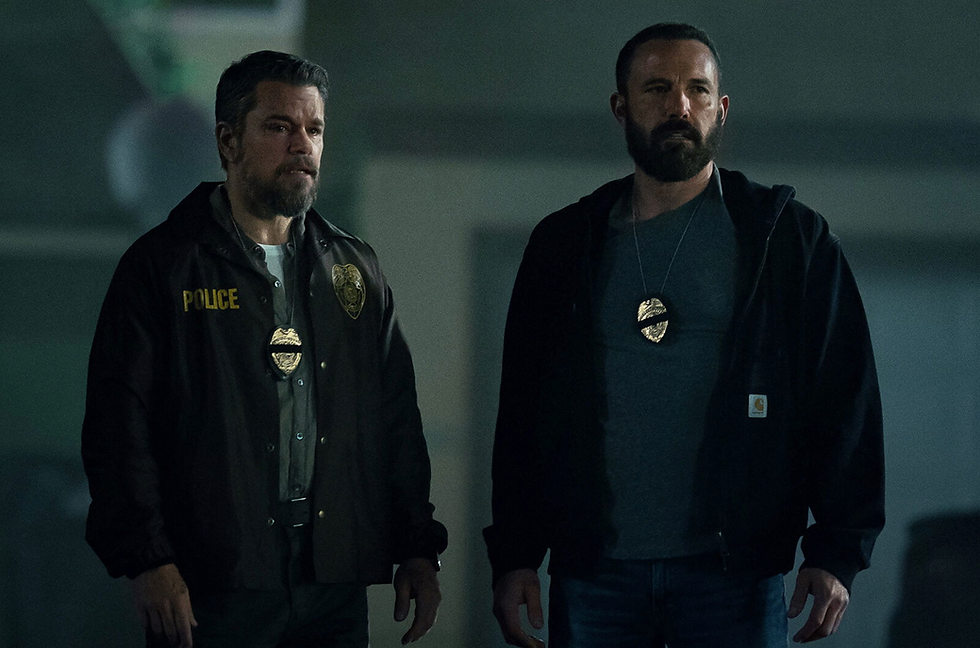 Matt Damon and Ben Affleck portraying Miami PD officers in The Rip
