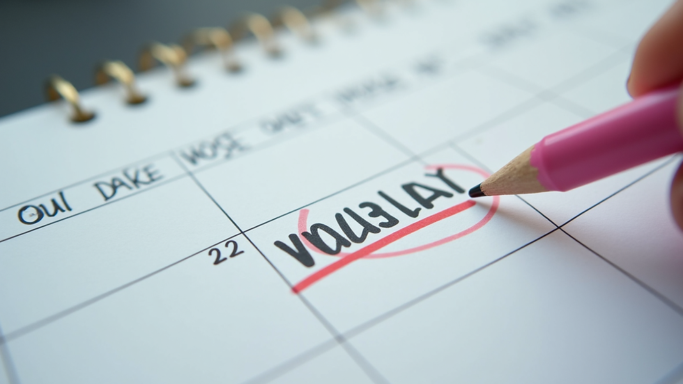 Eye-level view of a calendar with marked vacation and sick days