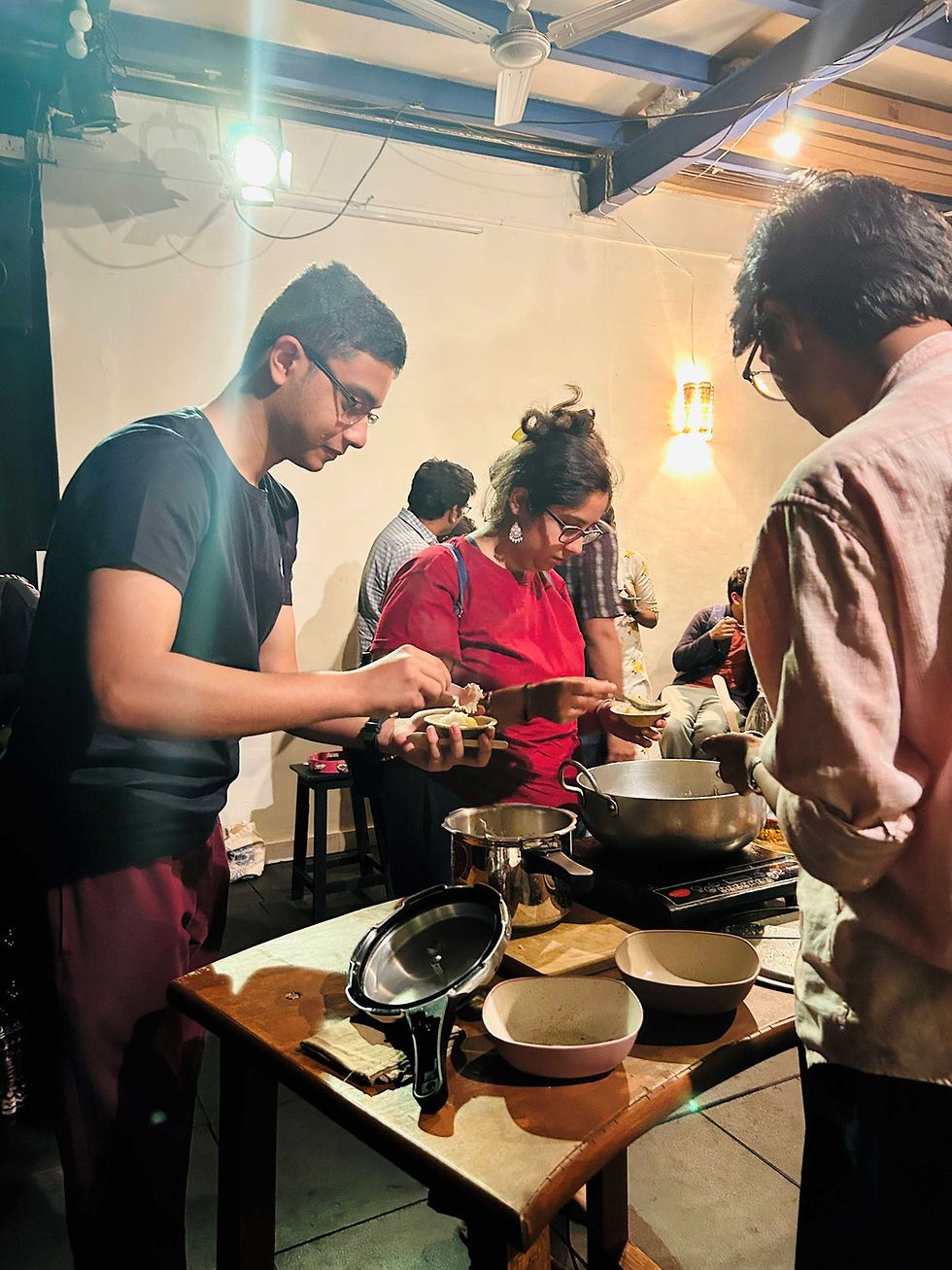 Post-show conversations over food.