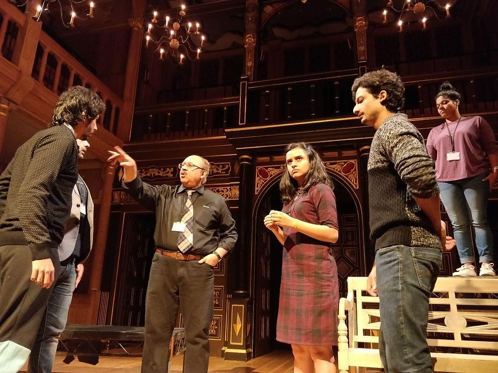 The Mecca of Hubs - At Shakespeare's Globe for a performance of Vijay Tendulkar's A Friend's Story, 2017. Featured in the photograph are Abhay Mahajan. Parna Pethe, Priyanshu Painyuli and Sayalee Phatak.