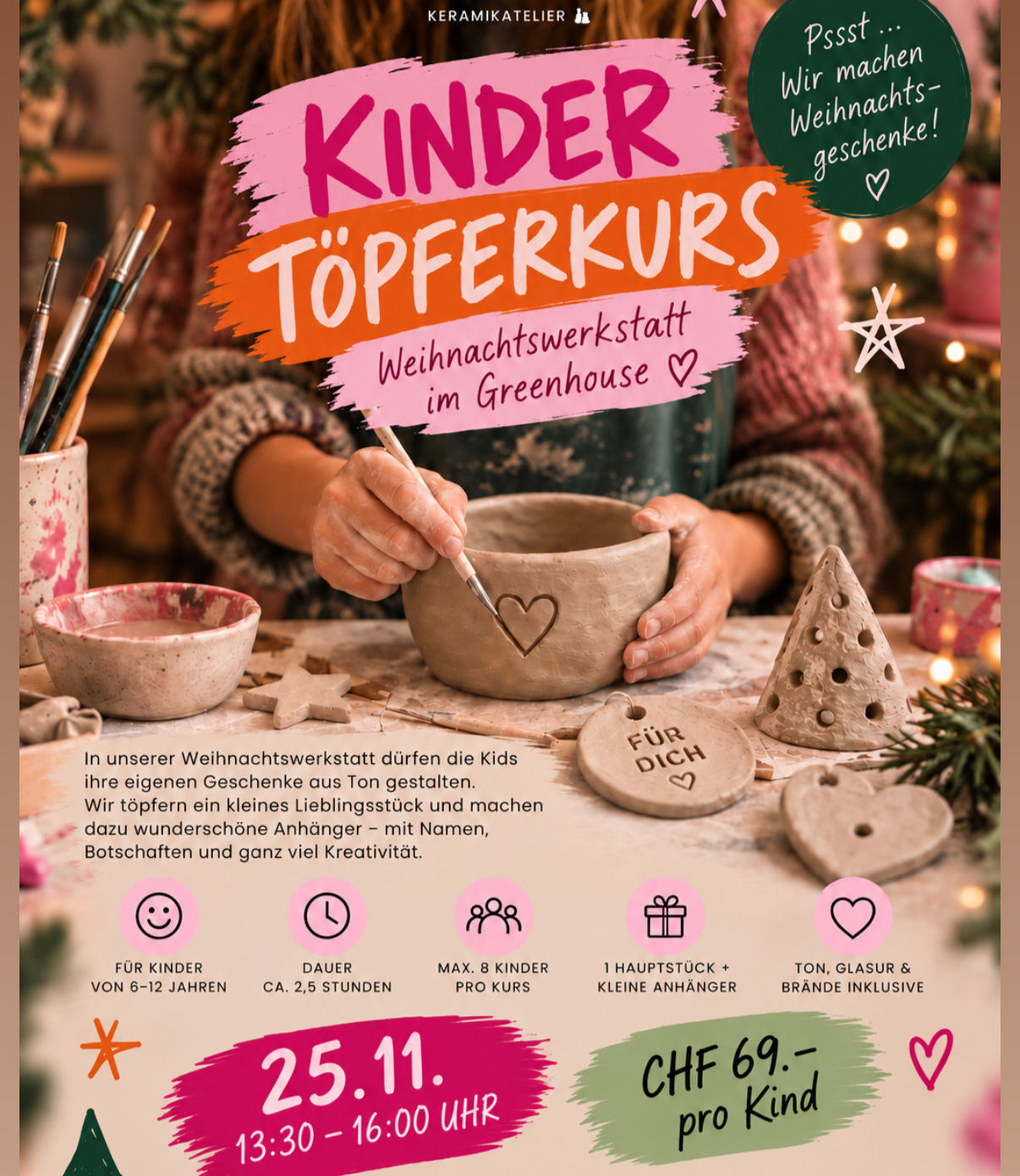 Töpferkurs Weihnachtsgeschenke