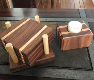 Wooden handcrafted candles, and novelty items. 