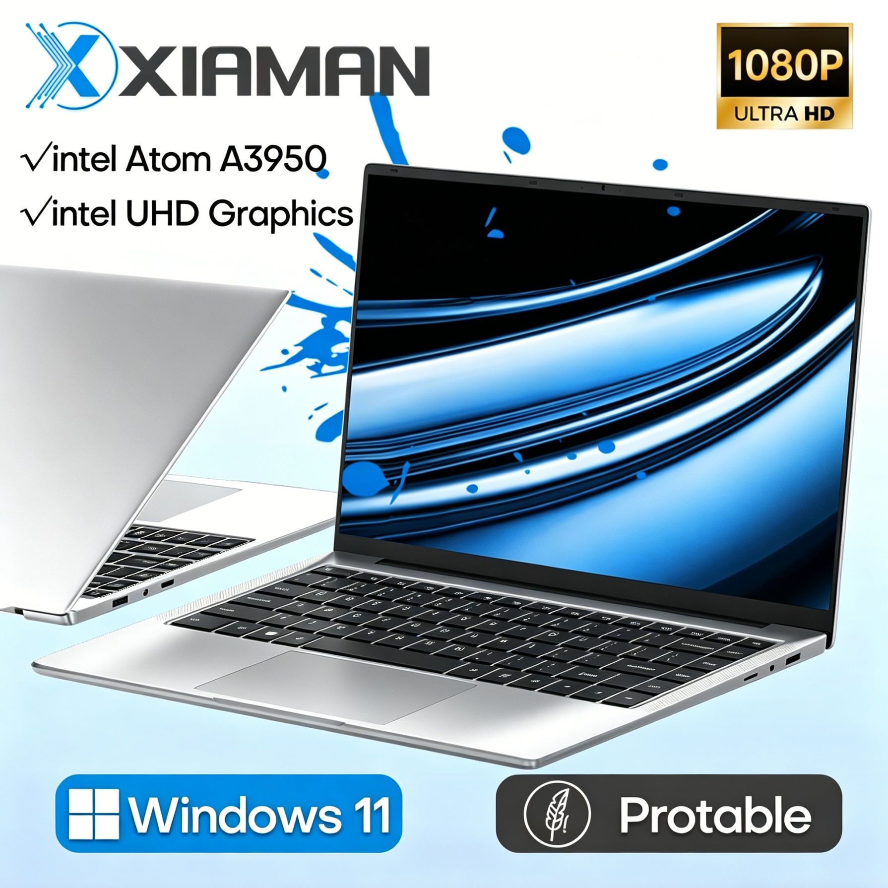 Xiaman 14.1 Inch HD Display Laptop Computer Windows 11 Pro Intel Atom A3950 Lapt