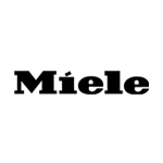 Miele Logo in schwarzer Blockschrift auf weißem Hintergrund, klassisches Markenzeichen des Küchengeräteherstellers