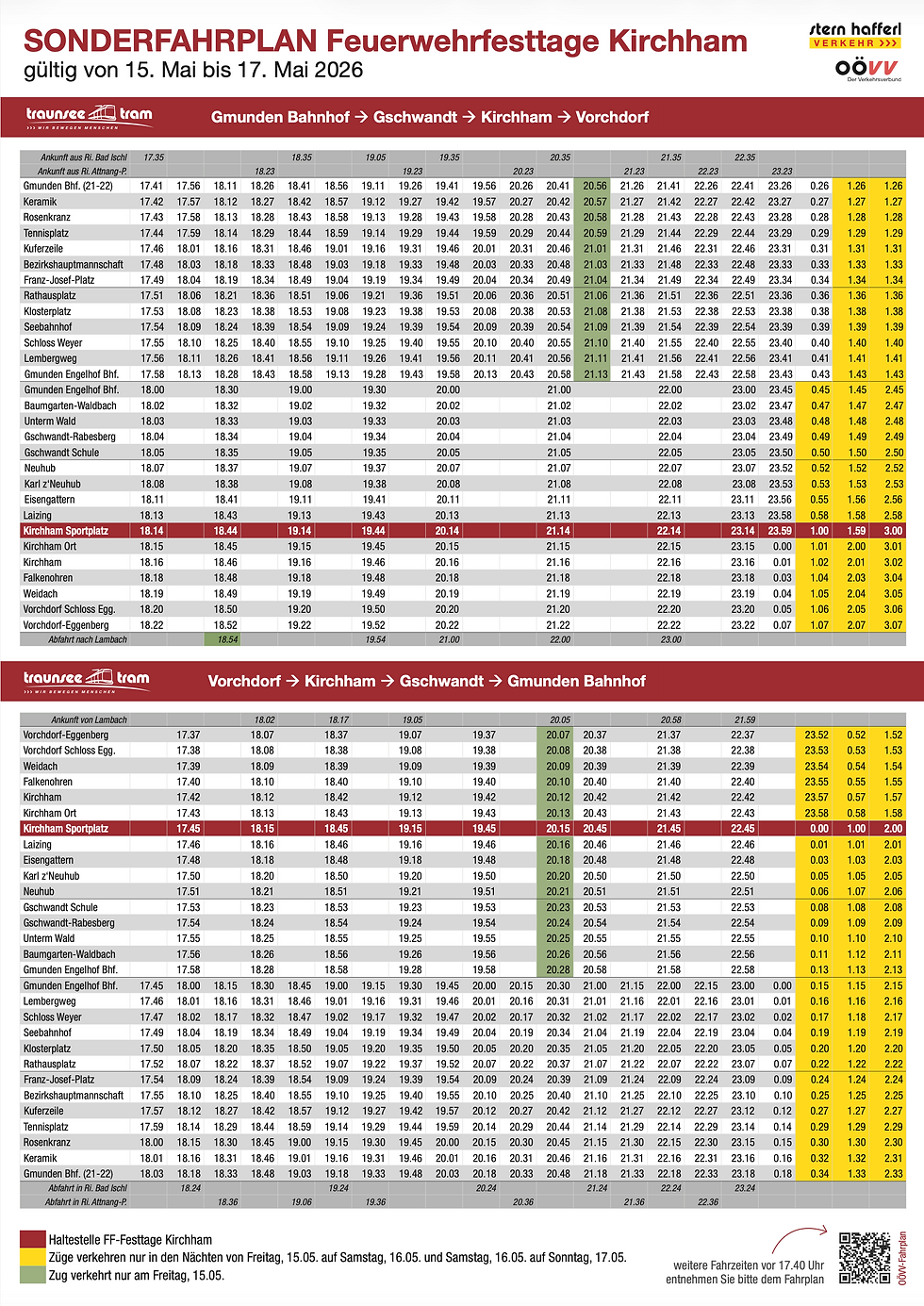 Sonderfahrplan Traunseetram