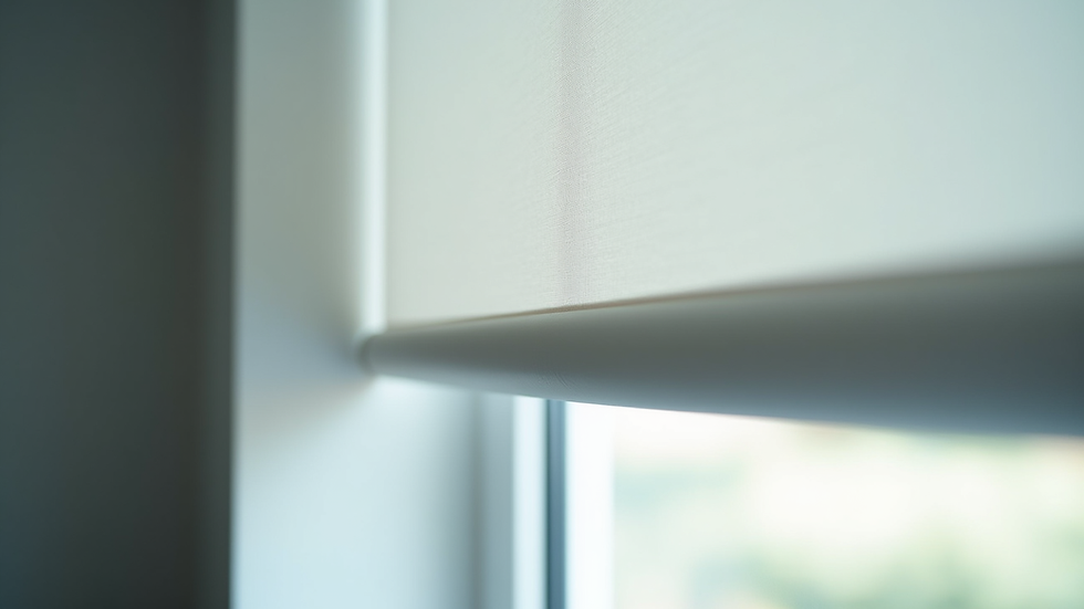 Close-up view of a modern motorized roller blind installed on a window
