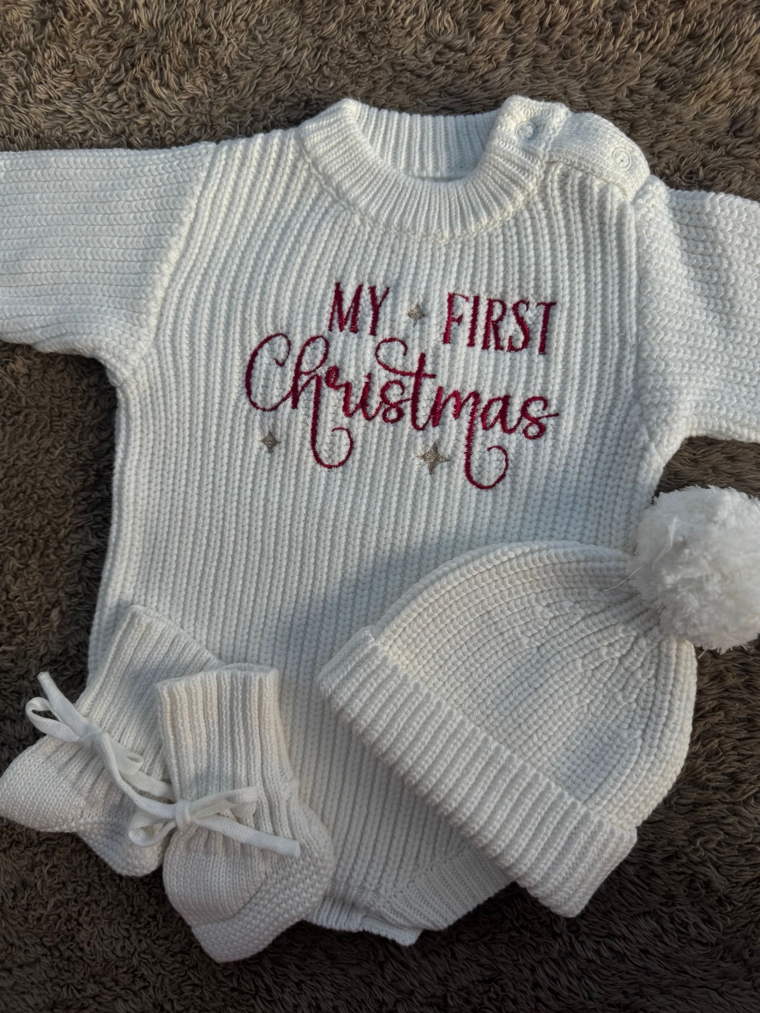 Knitted romper set My first Christmas