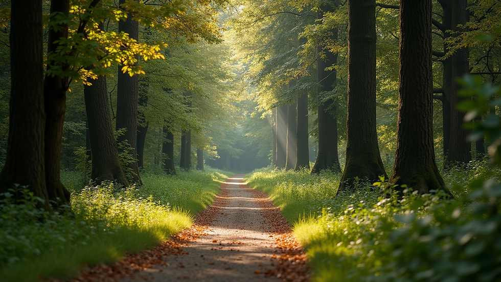 Eye-level view of an open path through a tranquil forest