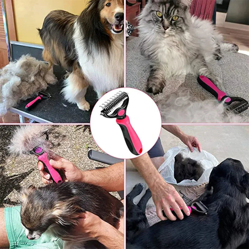 Miniatura: Dog Deshedding Brush Professional Pet Shedding Brush for Dogs Cats Fur Knot Cutt