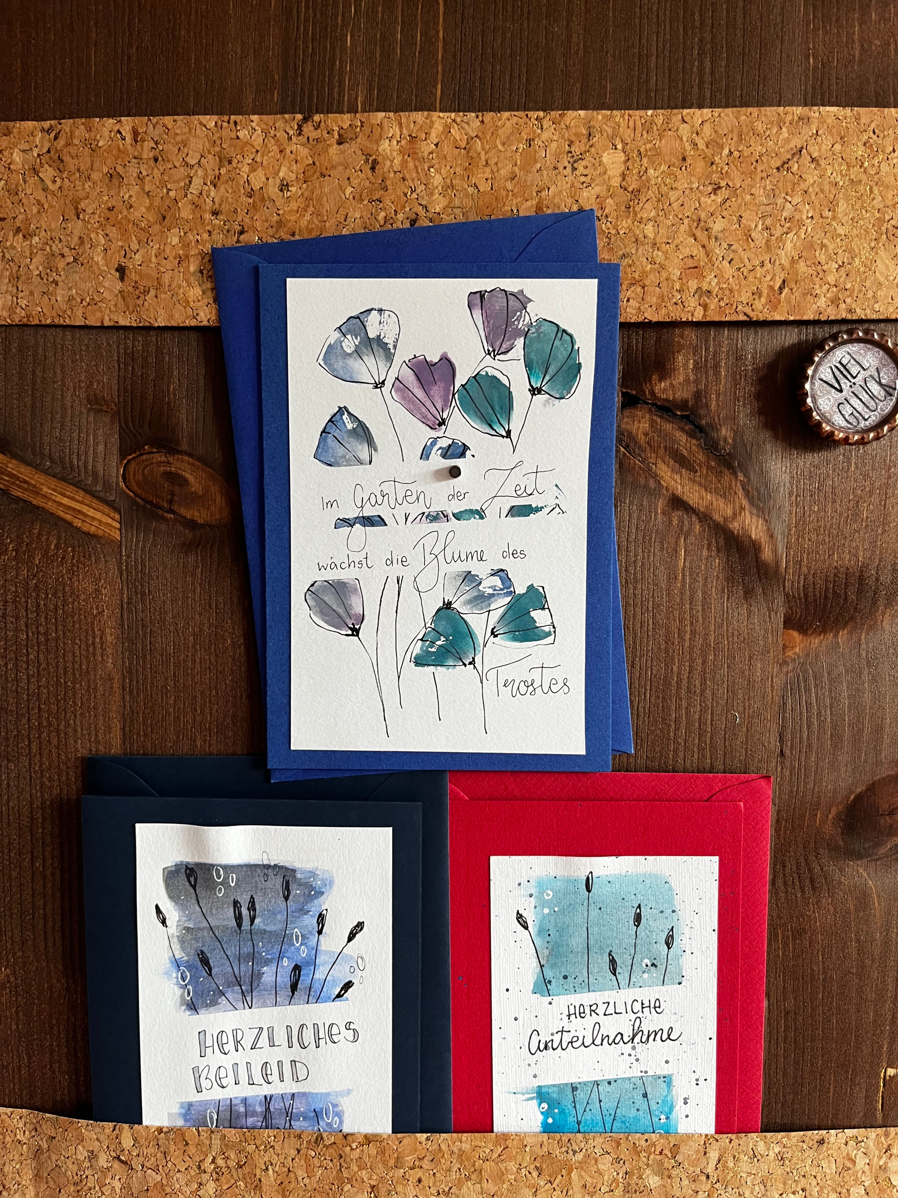 Trauerkarte - Aquarellblumen mit Text