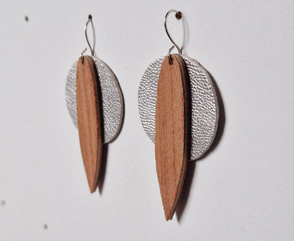 Miniature : Boucles d'oreilles bois et cuir rondes