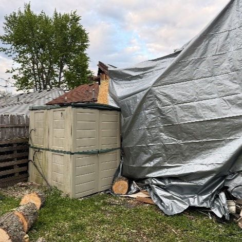 Emergency tarp now covers a Derborn, Michigan home after a tree fell on it during a storm on June 11 2026. ADVANCE RESTORATION, Michigan's leader in disaster restoration provided emergency services and will rebuild the home over the coming days.