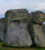Picture of upright sarsen at Stonehenge that has a resemblance to a face. Neolithic, Bronze Age Wiltshire