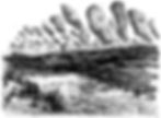 Illustration of the legendary standing stones of Plouhinec rushing downhill to drink from the river, from Contes et légendes de Basse-Bretagne.
