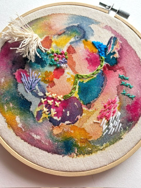 Paint and Stitch Mixed Media Embroidery Hoop Art