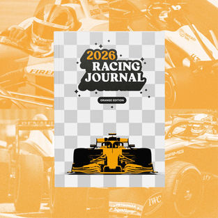 modern, orange racing journal for die F1 season 2026