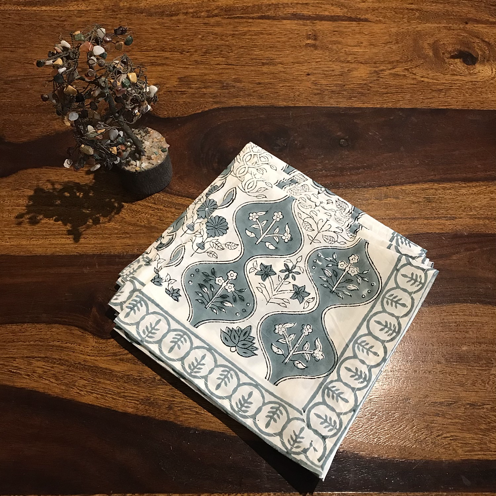 Thumbnail: Six Seater Table Mats Set with Napkins- Hand Blocked Spiral Rows