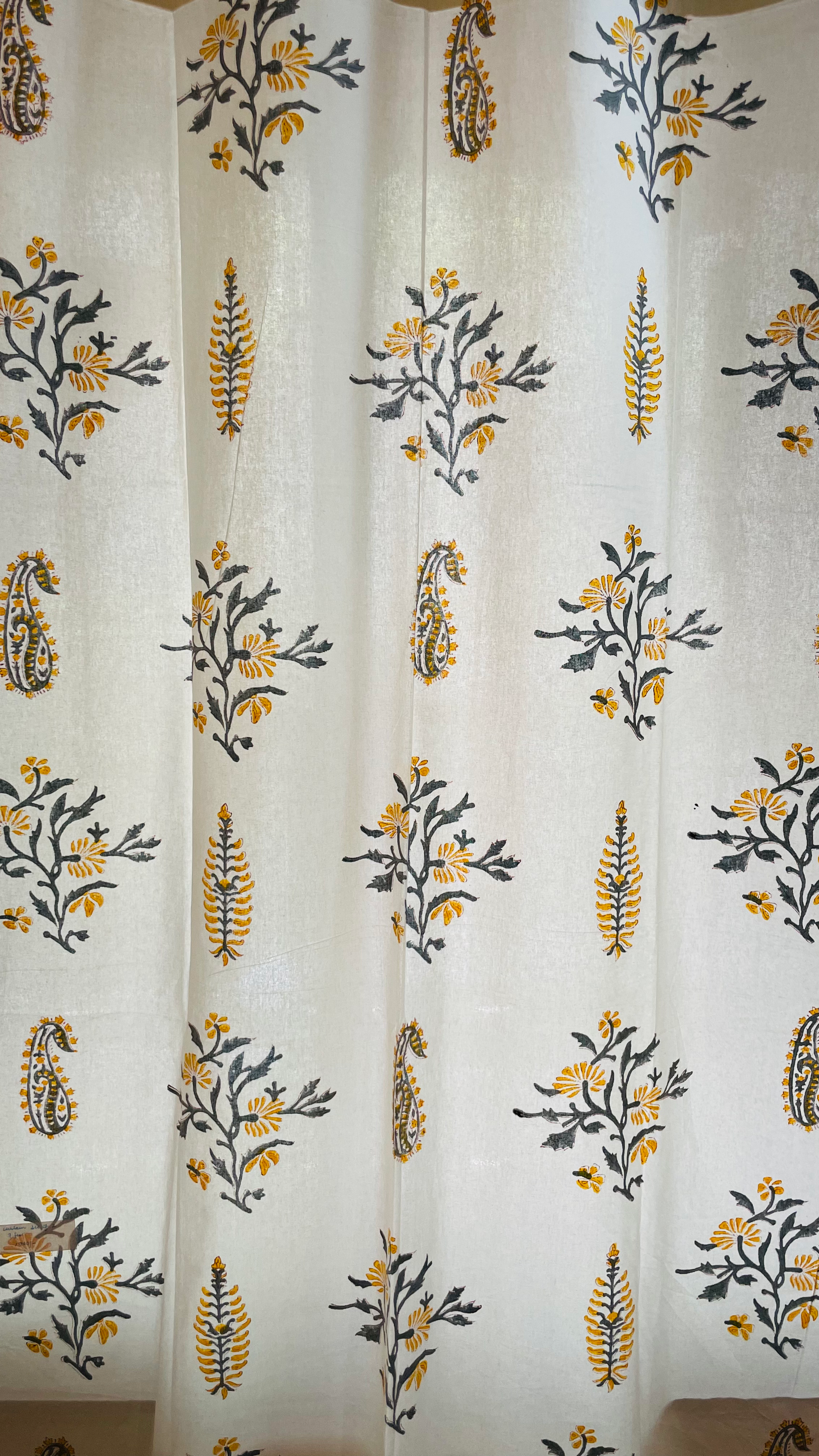 Set of 2- Curtain with Round Metal Loops- Hand Blocked Yellow Bootie