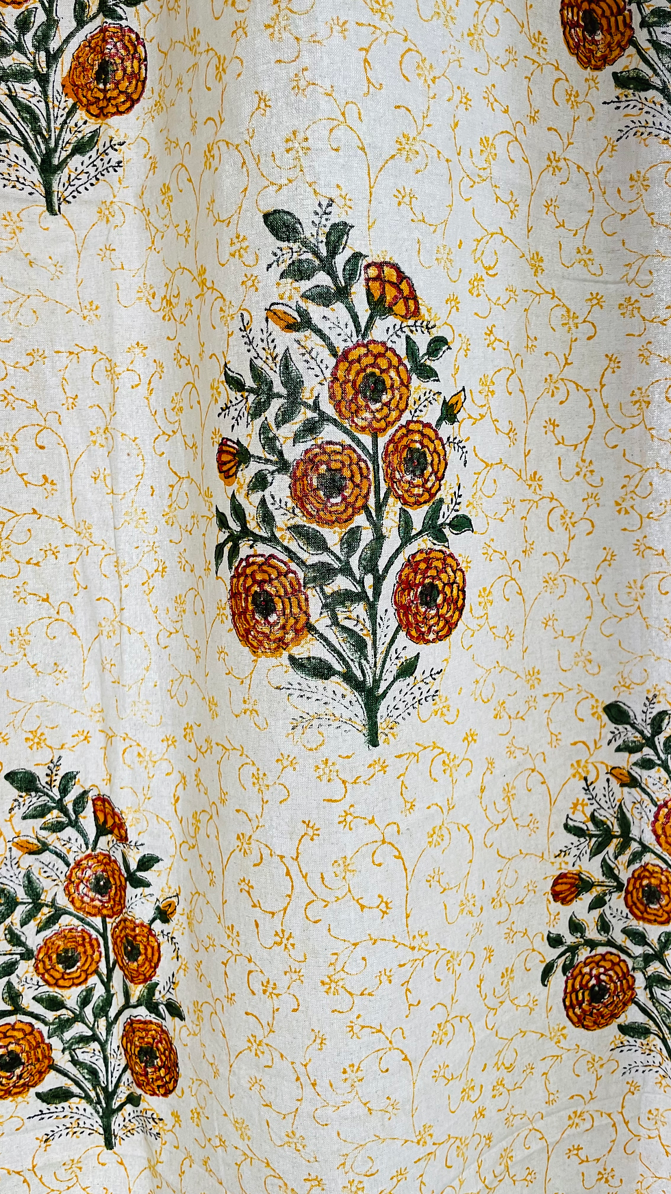 Thumbnail: Set of 2-  Curtain with Round Metal Loops- Hand Blocked Orange Flowers
