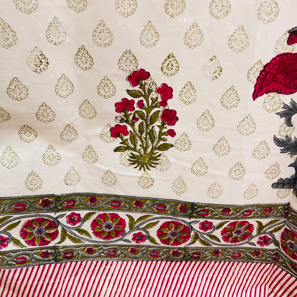 Thumbnail: Set of 2- Curtain with Round Metal Loops- Hand Blocked Pink Flower