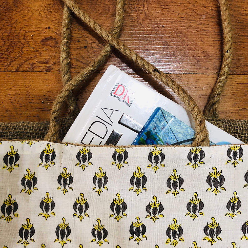 Thumbnail: Tote Bag- Hand Blocked- Cotton & Jute