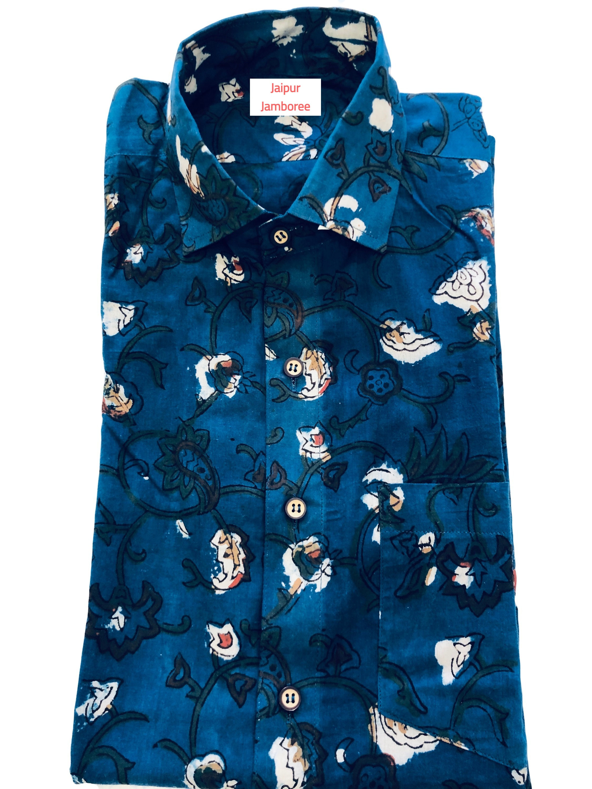 Blue Floral Muslin Cotton Shirt (half sleeve)