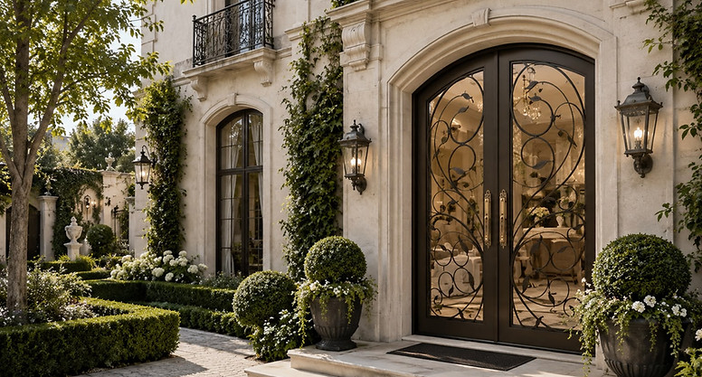 The Sommerset - Luxury Series Double Door - Elegant French Doors - Wrought Iron Entrance D