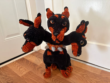 Puppy Cerberus - Original Crochet Sculpture
