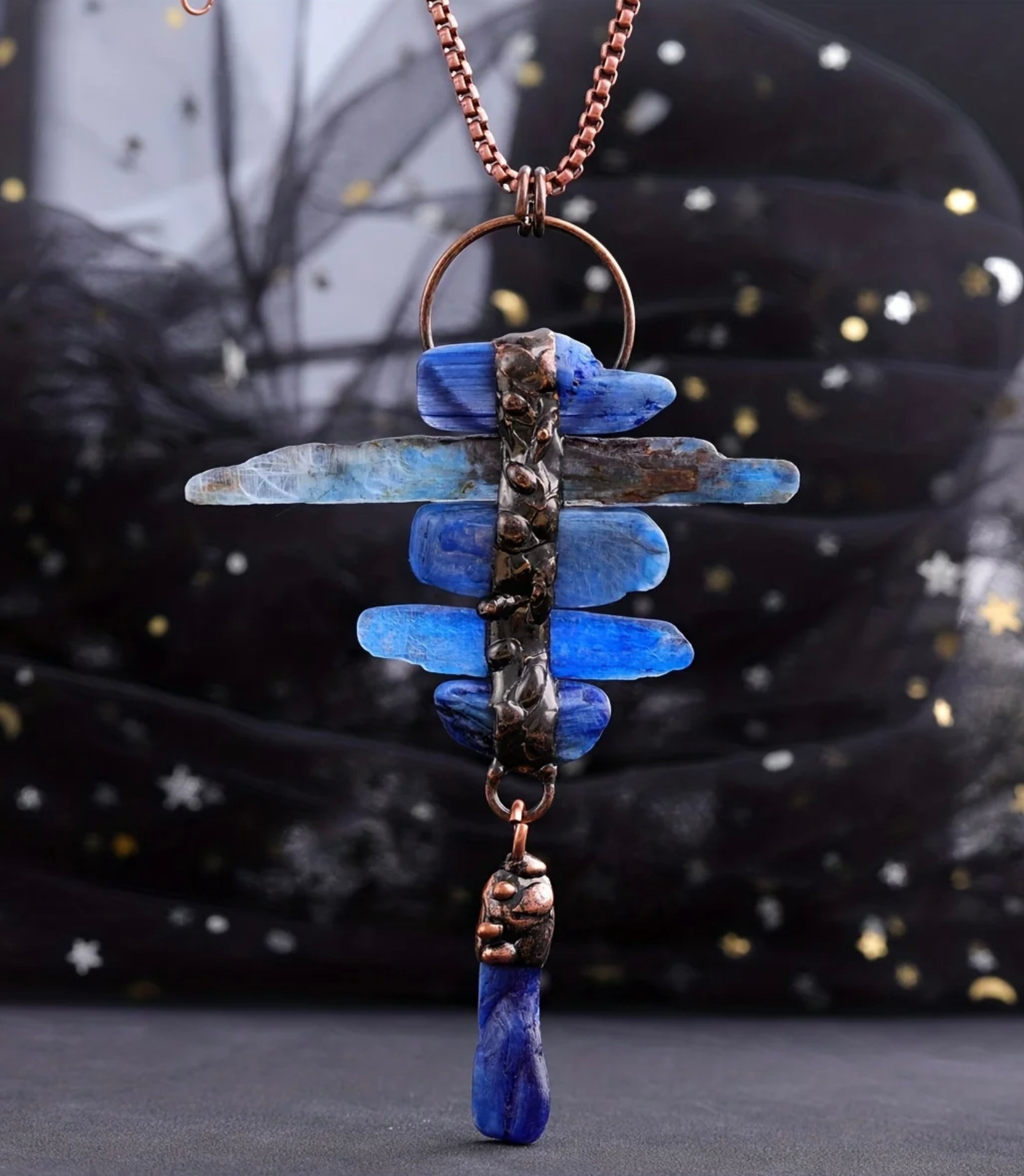 Blue Crystal Six Stone Combination Natural Stone Necklace Crystal