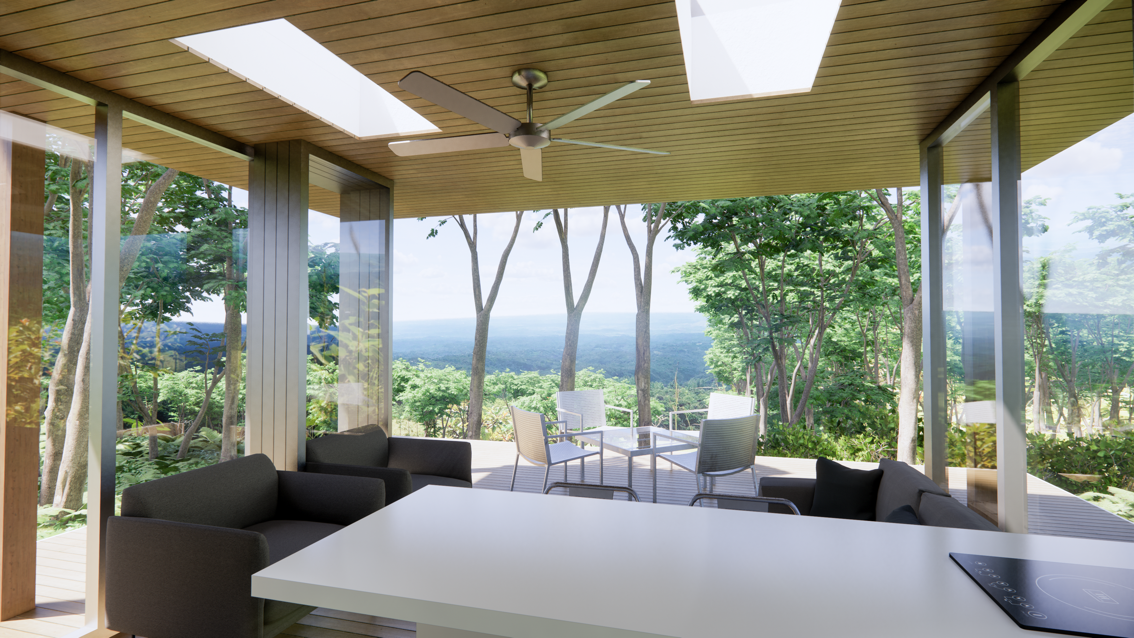 Rendering :: Interior View of TES B Living Area Open to Exterior