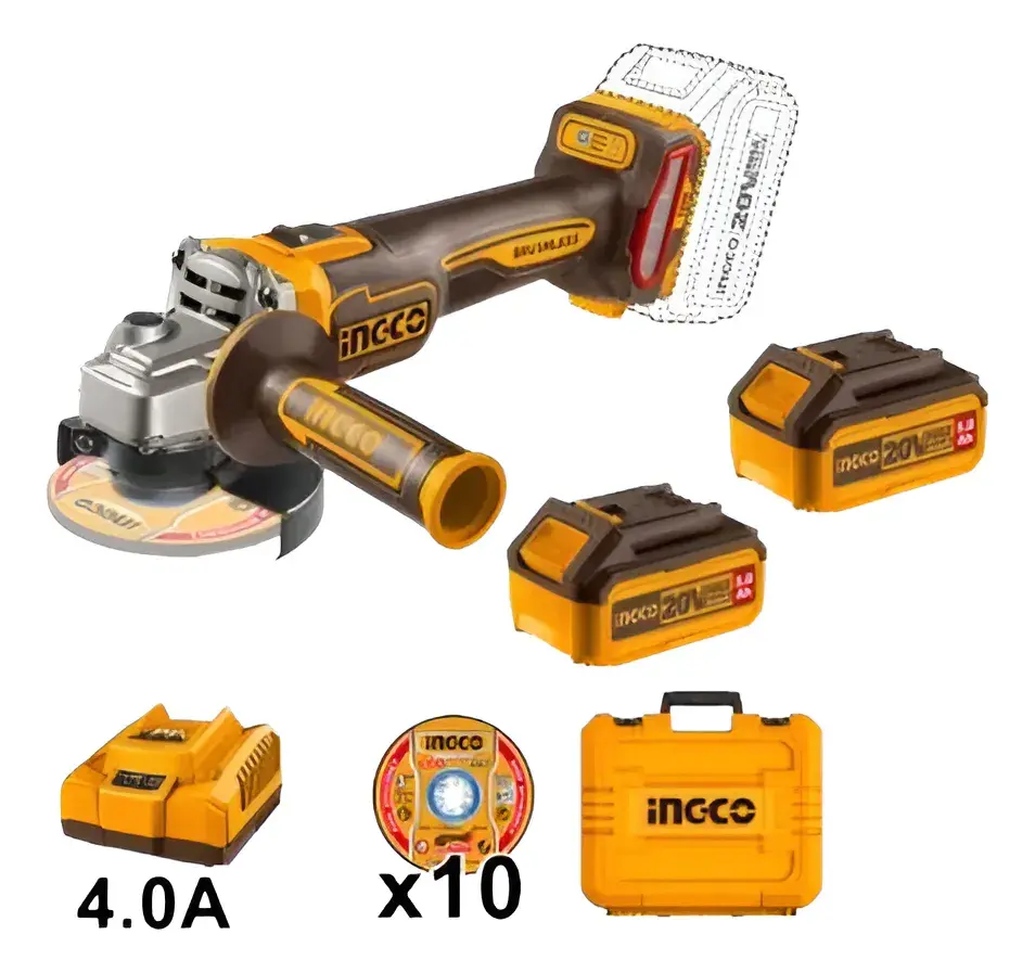 Esmerilhadeira angular 4.1/2 20V com 2 bat de 5ah INGCO