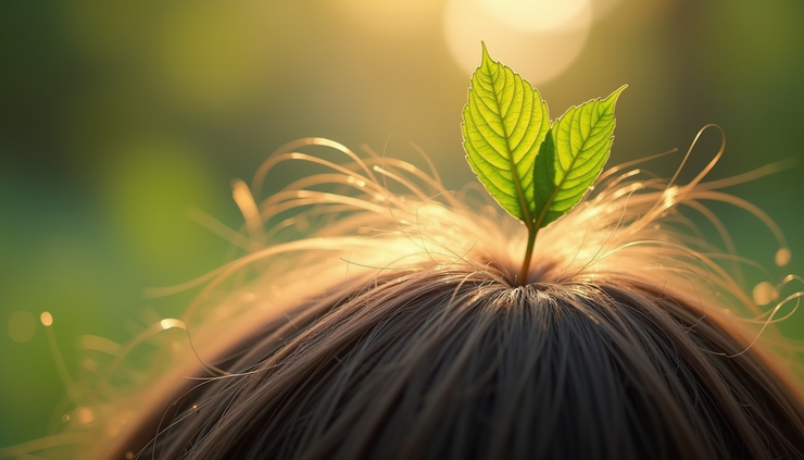 Close-up view of healthy hair strands growing from scalp