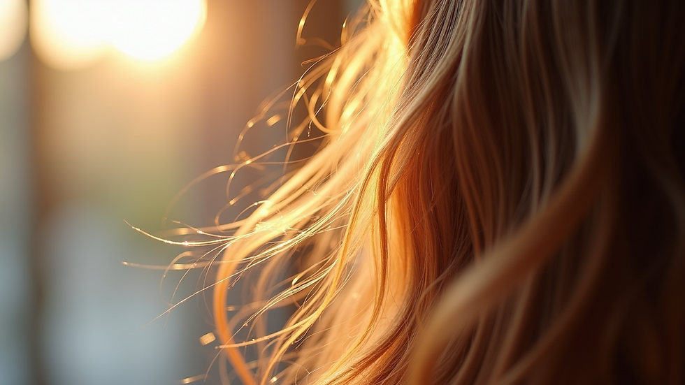 Close-up view of healthy hair strands under natural light