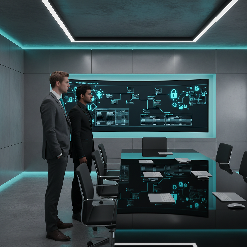 Here’s a concise alt text you can use:
**Alt text (EN):**
“IT project manager and cybersecurity expert reviewing architecture diagrams to secure a critical project”